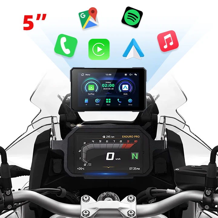 

IP67 5 Inch Screen 18-languages wifi bluetooth5.0 Linux Motorcycle Wireless CarPlay Android Auto Screen Navigation Support TPMS
