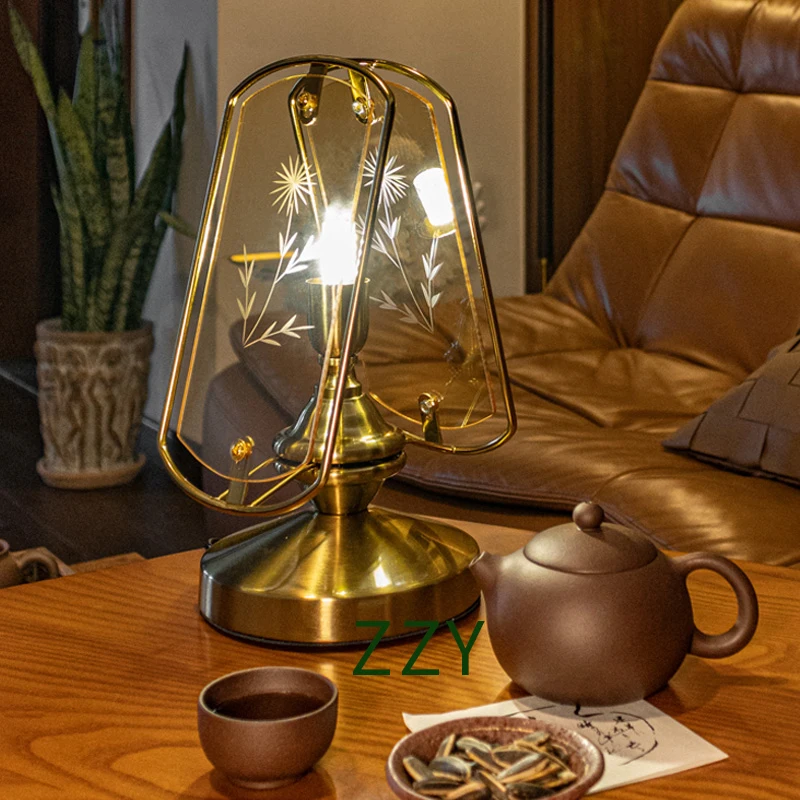 French table lamp vintage and nostalgic for living room bedroom study bedside  office desk iron body glass shade G9 led bulb