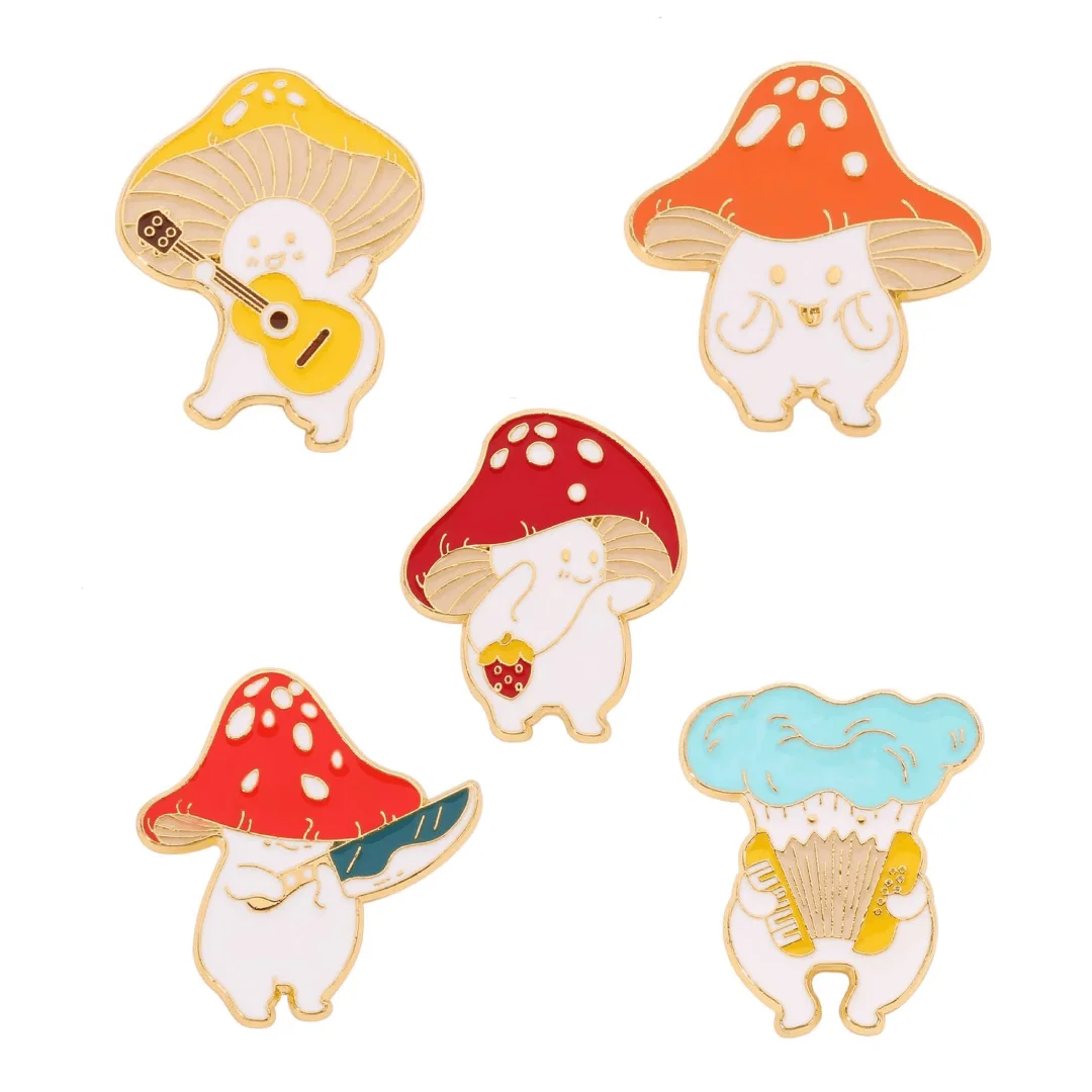 Mushroom Family Enamel Pin, Custom Animal and Plant Edible Mushroom Brooch, Bag Pin, Badge, Plant Gift