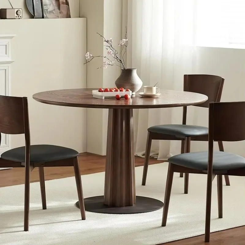 Factory Direct Compatible WithAll Solid Wood Black Walnut Color Dining Table and Chairs Simple Negotiation Table Minimalist Roun