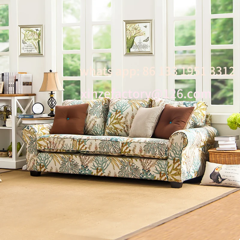 

American fabric sofa combination living room pastoral small apartment sofa custom three-person floral sofa D162