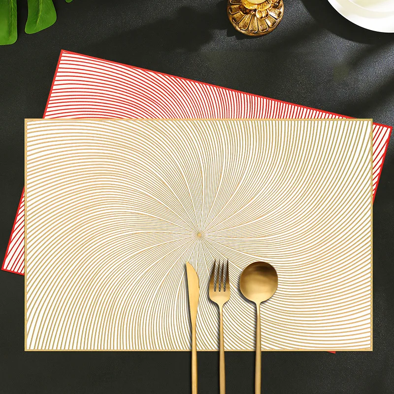 

Rotating Line Pattern Placemat Hot Stamping PVC High-end Feel Light Luxury Coffee Tea Dining Table Decor Mat Waterproof Coaster