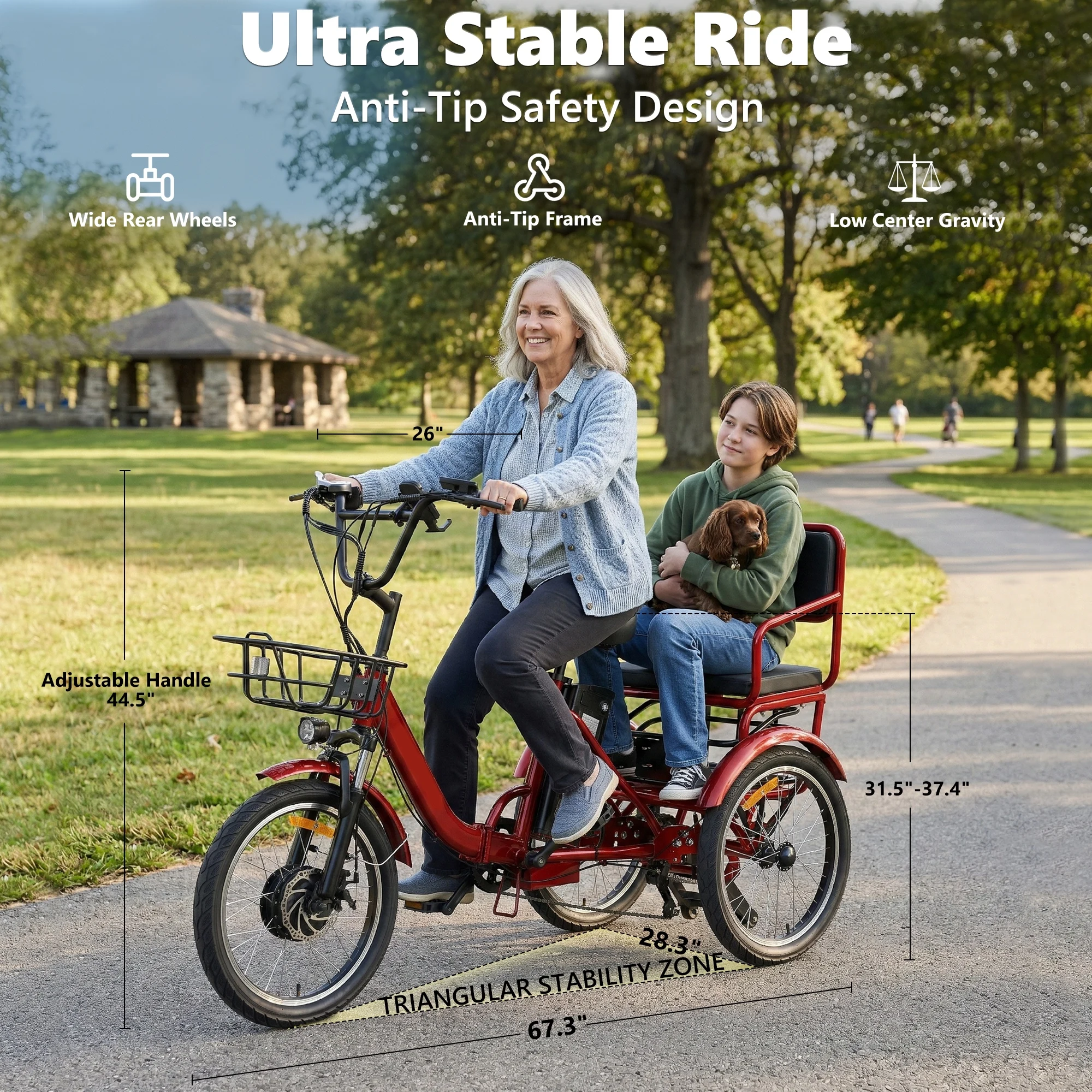 2‑Seater Electric Cargo Tricycle Powered by 700W Motor & 48V 20AH Battery | Pedal Assist Available, Long‑Distance Riding for Two Riders