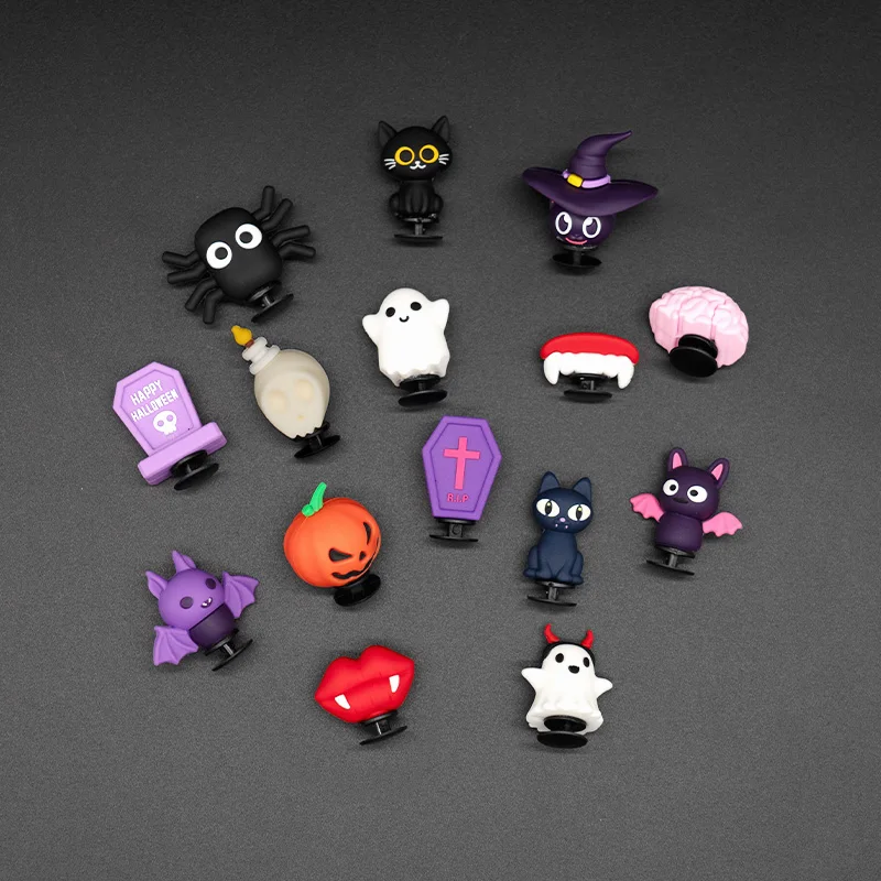 1/15 قطعة ثلاثية الأبعاد حفلة الهالوين الرهيبة إكسسوارات الأحذية القط الأسود شبح الساحرة حذاء السحر امرأة الرجال الاطفال دبابيس مشبك الزينة
