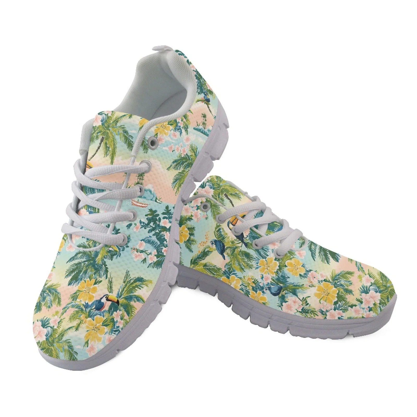 Coloranimal Small Boat Floral Pattern Lace Up Sports Tennis Shoes Women Sneakers Sports Gym Jogging Athletic Shoes for Ladies
