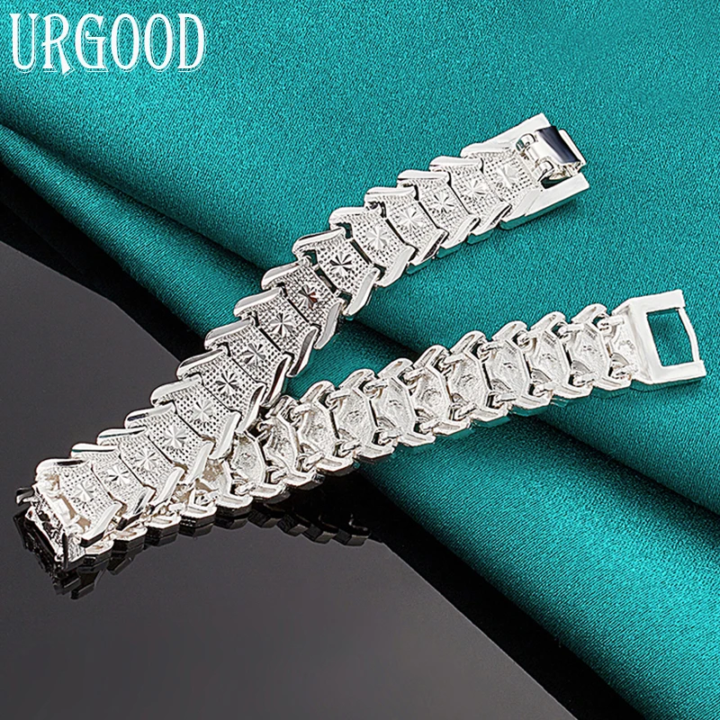 925 Sterling Silver Big Wide Wristband Chain Bracelet For Women Men Party Engagement Wedding Fashion Jewelry