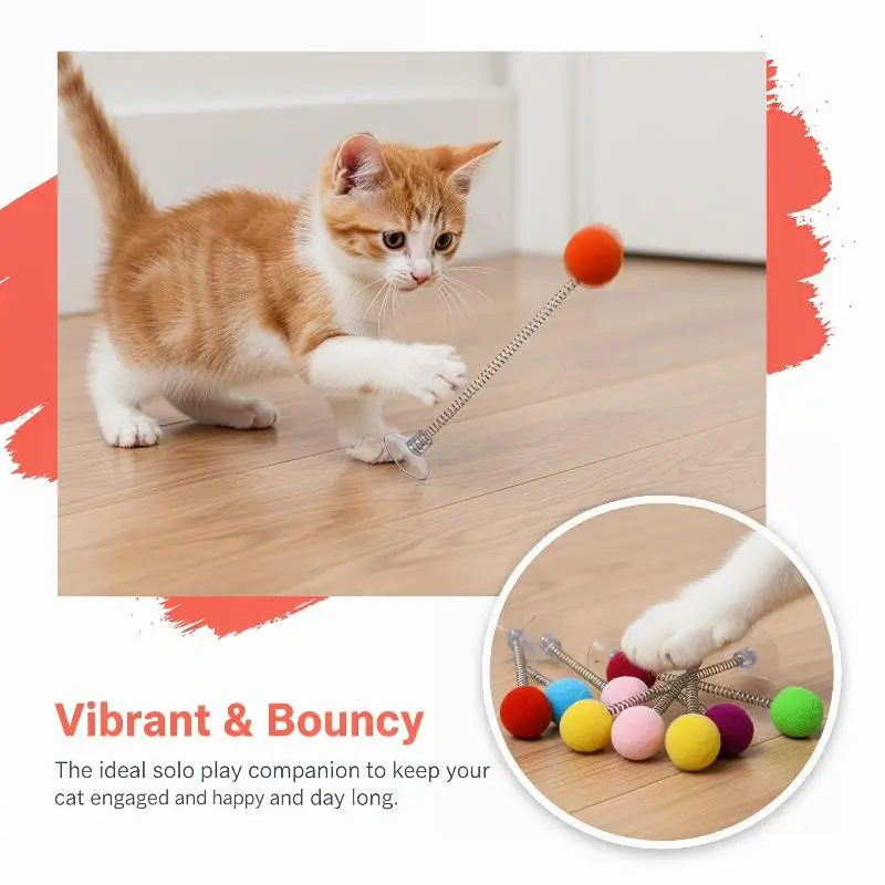 Cat Fur Ball Spring Toy for Cat Teasing Interactive Play Boredom Relief with Durable Fur Ball for Indoor Feline Exercise