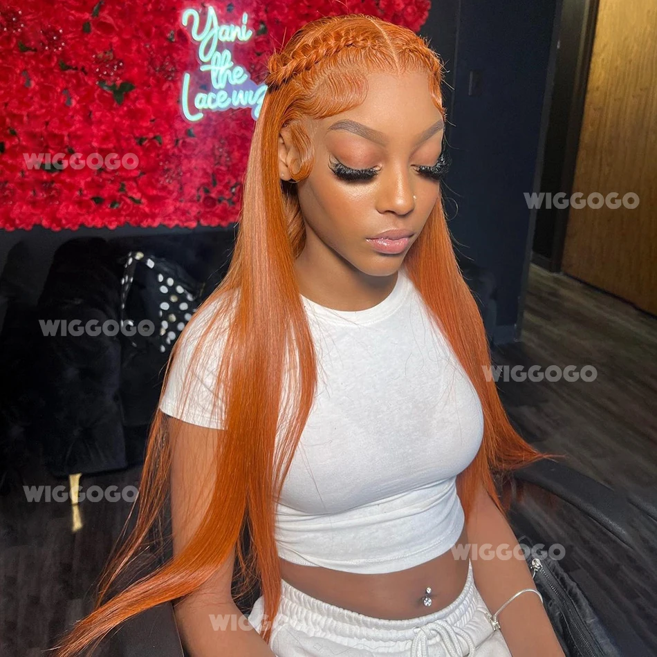 

Прямые парики из натуральных волос Ginger Straight, 13X6, 13X4, HD кружевной фронтальный парик, бразильские цветные парики с предварительно выщипанной линией роста волос для женщин, 30-36 дюймов