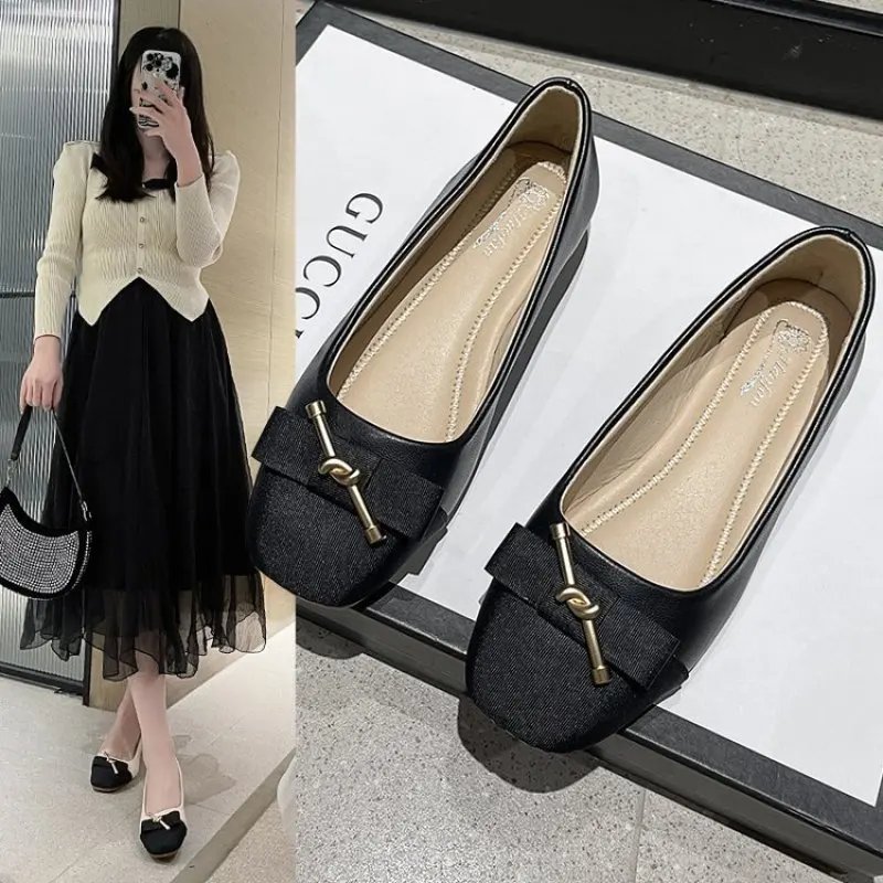 

2024 NEW Women's Pumps Chunky Boat Shoes Square Toe Slip on Office Ladies Shoes Metal Dress Shoes comfort fashion British style