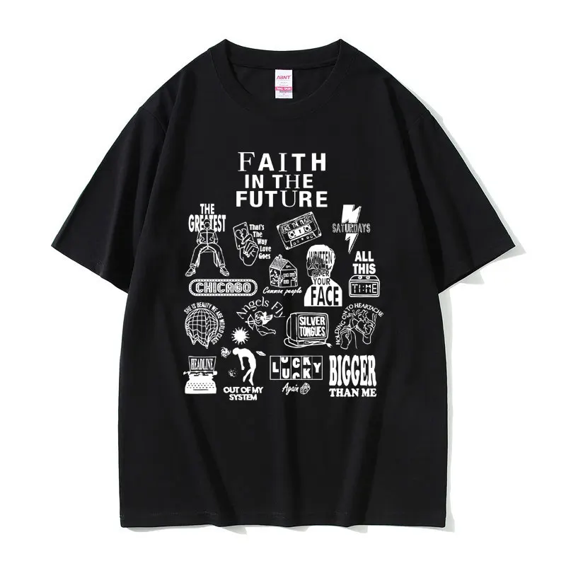 Limited Edition Faith in The Future Concert Print Tshirt Male Black Tshirt Men's Oversized T Shirts Men Hip Hop Fashion T-shirts