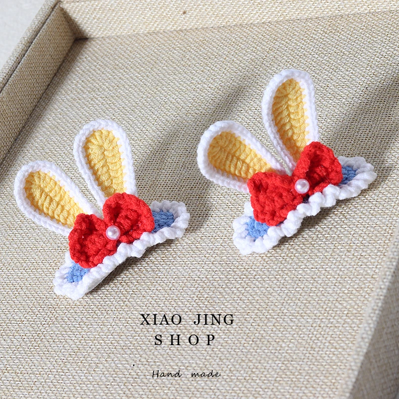 1Pair Pure Handmade Weave Hair Clip Fashion Wool Knit Cartoon BB Clip Snow White hairpin Rabbit Ears Hair Clips Hair Accessories