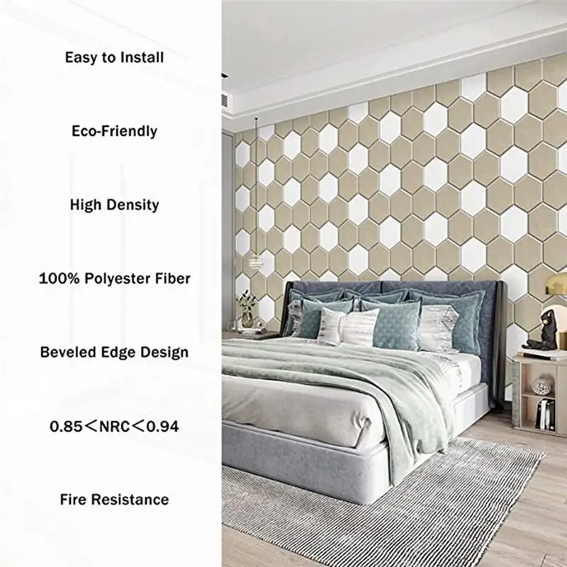 ABGE-12 Piece Hexagonal Acoustic Panel, 12X10x 0.4Inch, Stylish Acoustic Walls For Home And Office (Light Camel Color)