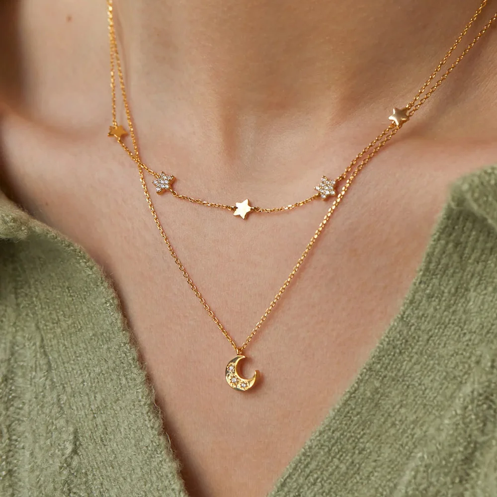 Edelstahl-Halskette mit glänzendem Zirkon und dickem Tröpfchen-Wassertropfen-Anhänger, glänzend, geometrisch, quadratisch, winziger Sternkragen, Schmuck, 2025, neu