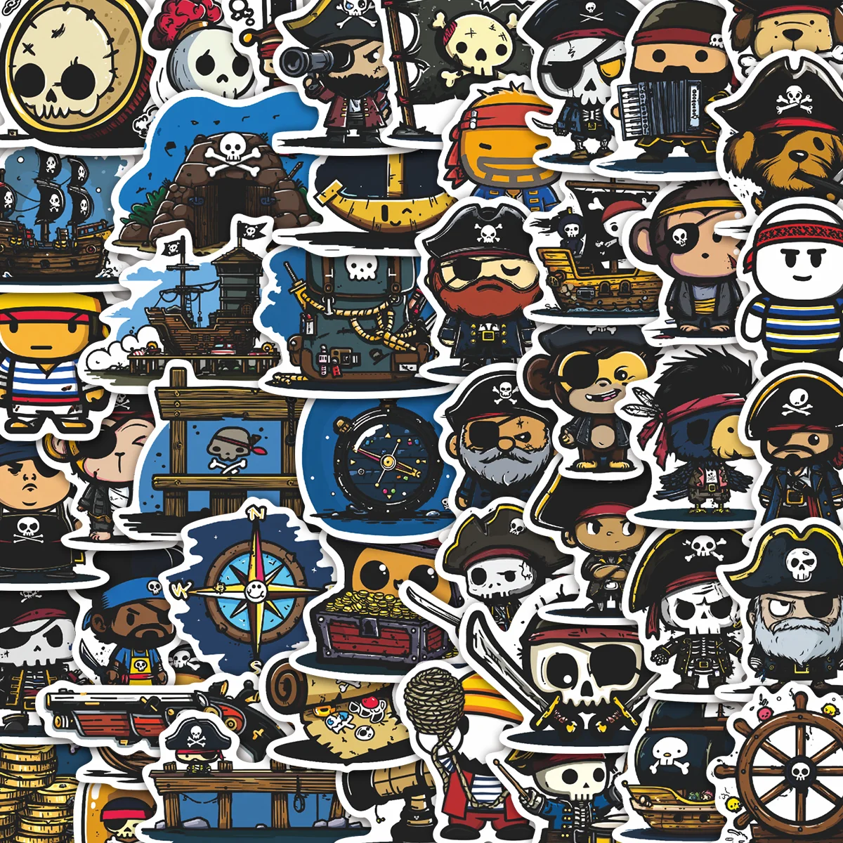 55pcs Cartoon Pirate Adventure Stickers | Cute Graphic Decals for Laptop, Skateboard & Phone Case, Aesthetic Collectors & Gift G