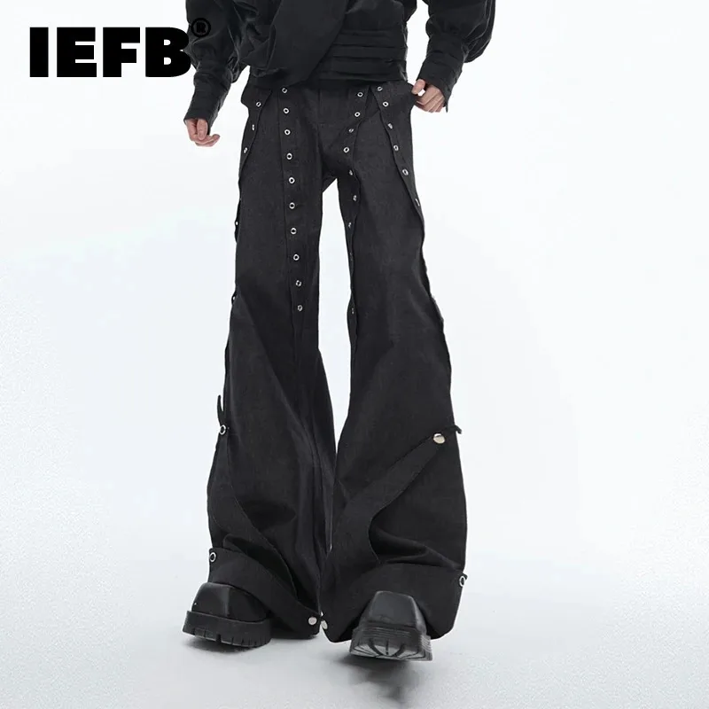 IEFB Men's Wear Loose Pants Niche Deconstructed Design Wide Leg 2024 Solid Color Korean Fashion Male Trousers Casual 24E1106