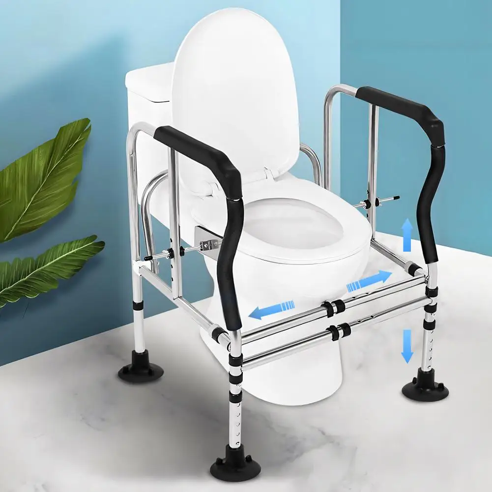 

Toilet Safety Rail Folding Toilet Seat Frame 3 Width 5 Height Fit Toilets Supports 450lbs Disabled Seniors Adjustable Bathroom