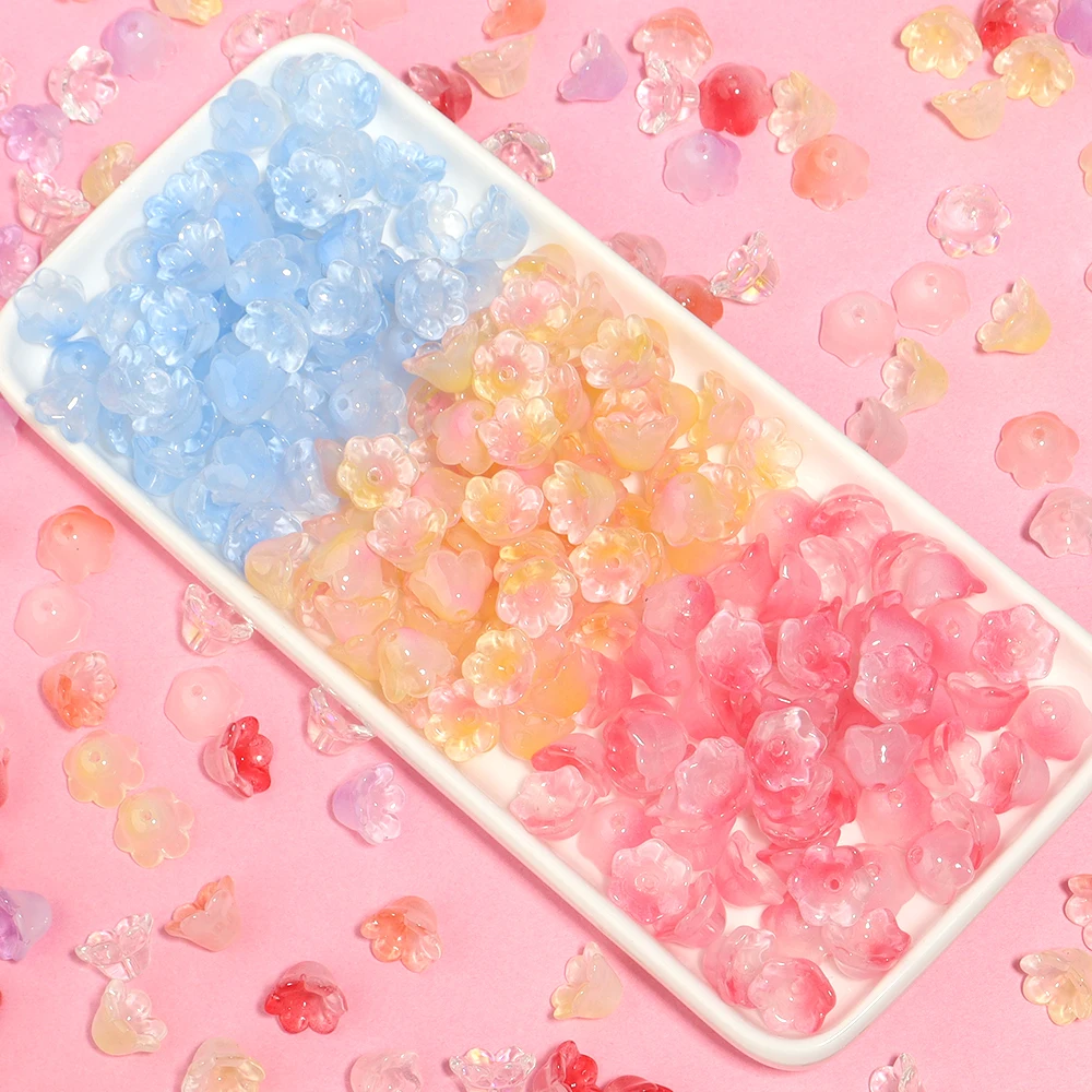 Perles en verre colorées en forme de fleur de muguet, 12x7.5mm, 50 pièces, perles en verre soufflé pour bricolage, accessoires de fabrication de bijoux artisanaux