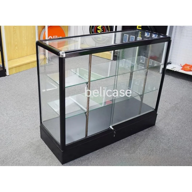 (Customized) store glass show with LED light smoke shop display cabinet showcase sturdy aluminum frame floor displa