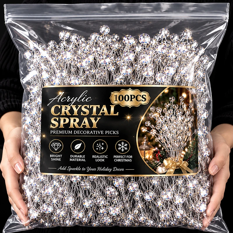 10/100Pcs Crystal Beaded Branch Picks Acrylic Clear Teardrop Bead Stems for Wedding Bouquet Centerpiece Cake Home Party Decor