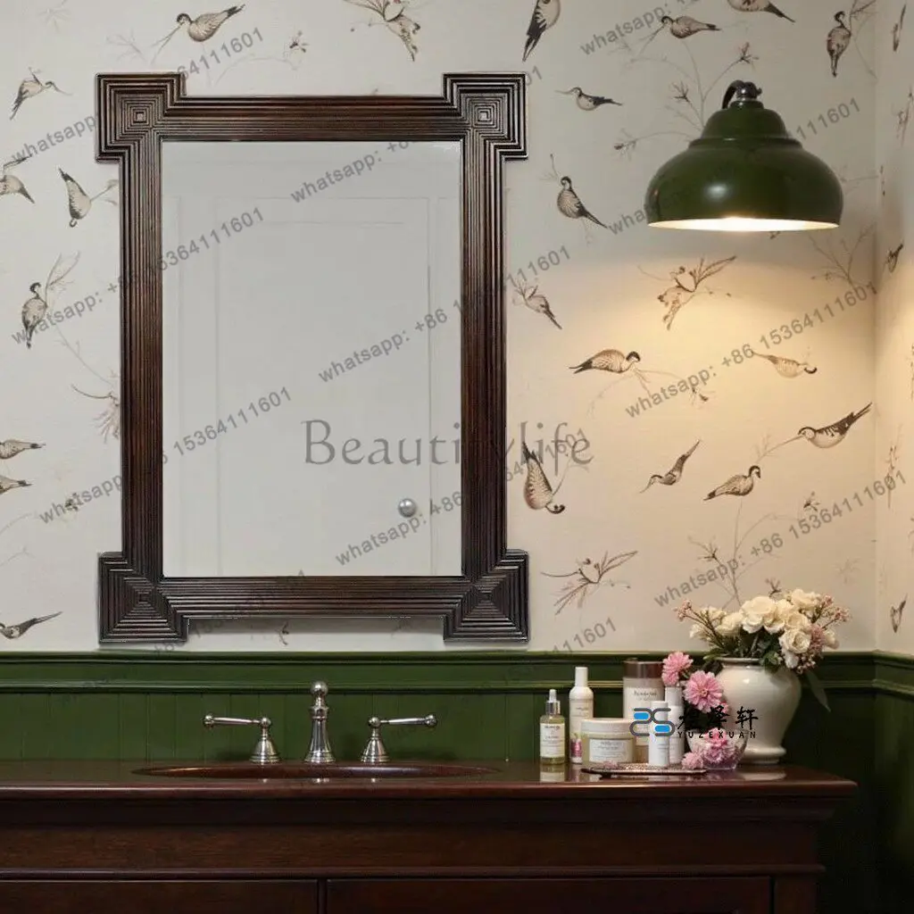 American retro bathroom mirror French medieval bedroom makeup dressing wall-mounted