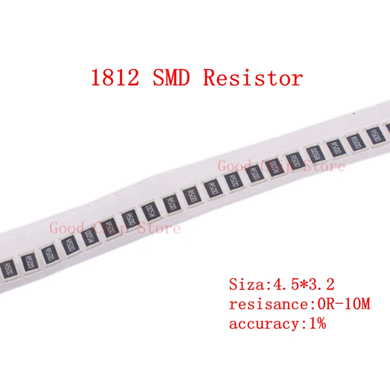 50pcs 1% 1812 resistor SMD 0R ~ 10M 1R 20R 47R 270R 330R 510R 1K 10K 75K 91K 820K 1M ohm