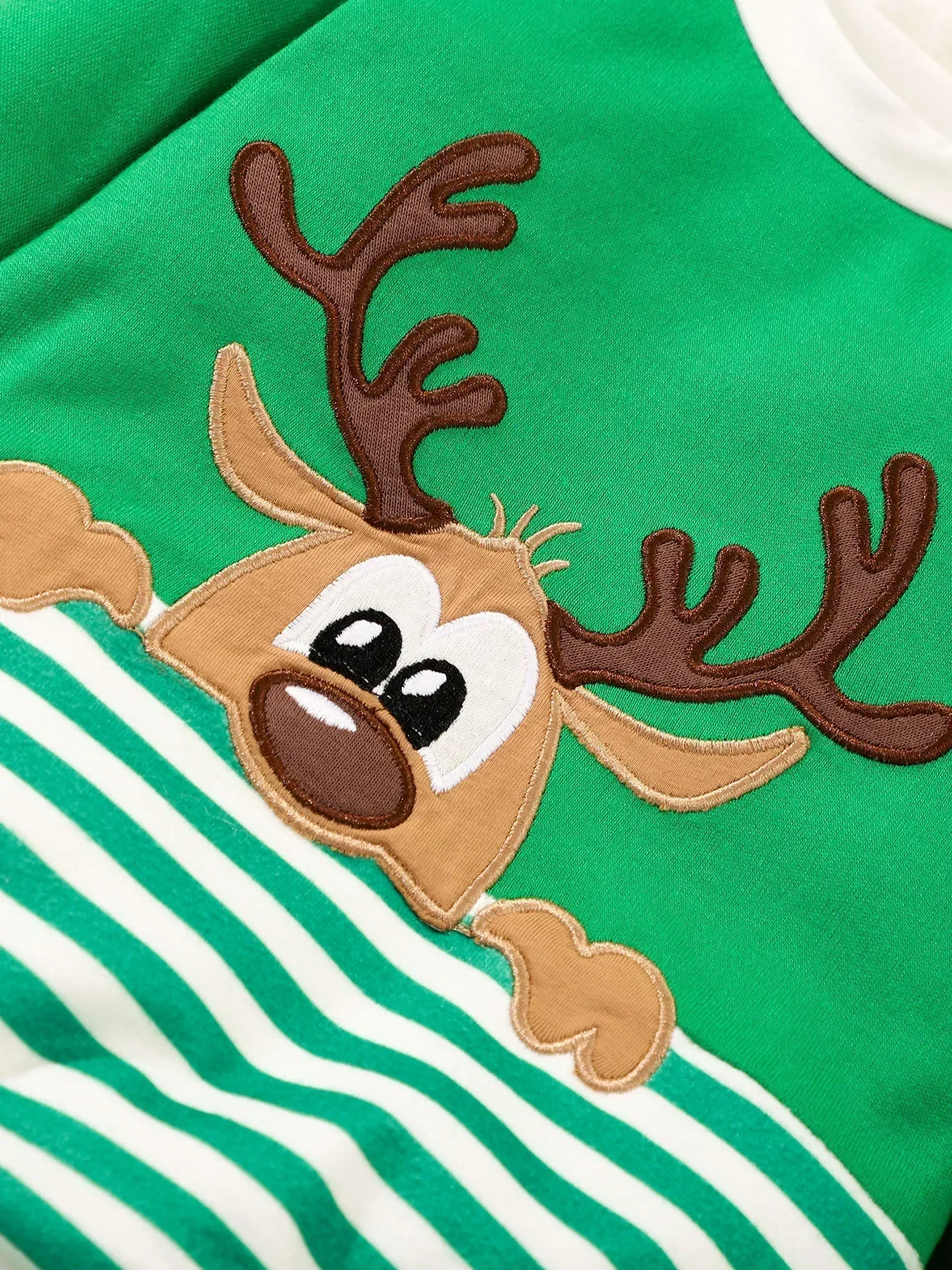 Newborn Baby Christmas Outfit 3-Piece Set Cartoon Deer Striped Romper Pants Hat Cotton Clothing 0-18M