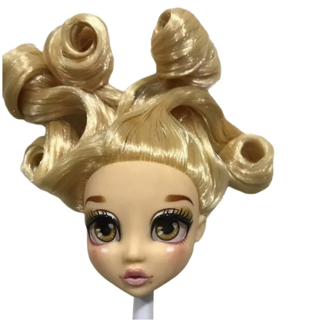 オリジナル人形ヘッドキラキラアライブメガネ目人形パーツ黒紫青ゴールド髪白い肌人形アクセサリー