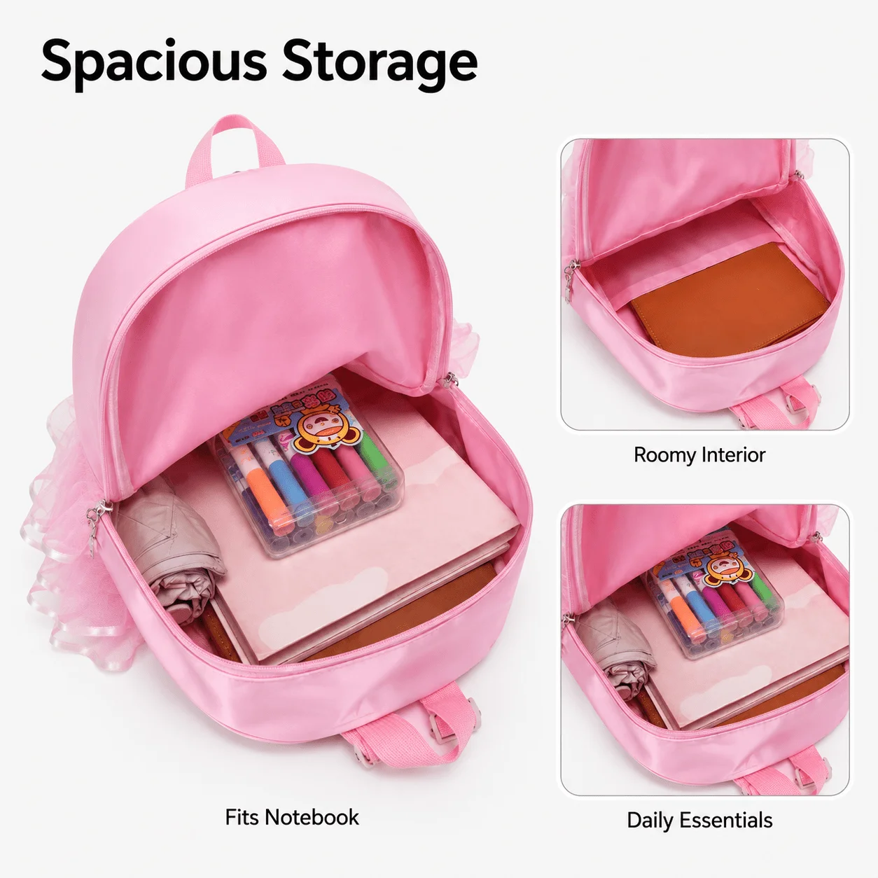 Rosa Rucksack mit besticktem Namen und Schleife, süßer mehrschichtiger Prinzessinnen-Rüschen-Tüll-Rucksack, perfekt als Geburtstags- und Weihnachtsgeschenk – Detail 7