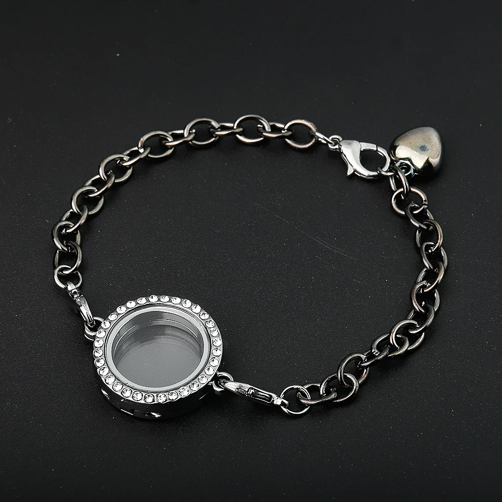 Metal Round Glass Frame Edge Zirconia Decor Bracelet Openable Storage Photo Length Adjustable Valentine's Day Gift Memorial Gift