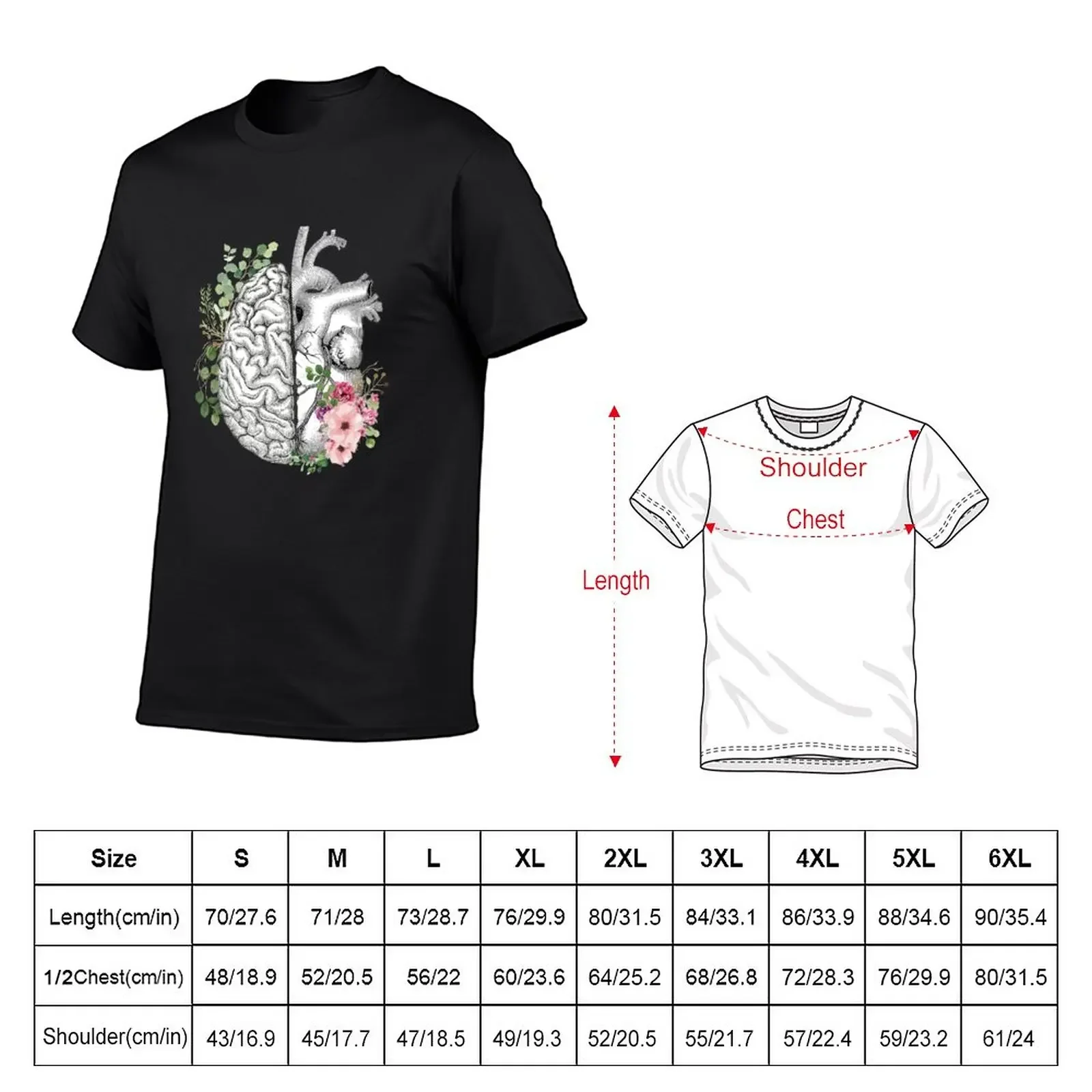 New Right balance between brain and heart, pink roses and leaves, watercolor T-Shirt kawaii clothes oversized t shirt men