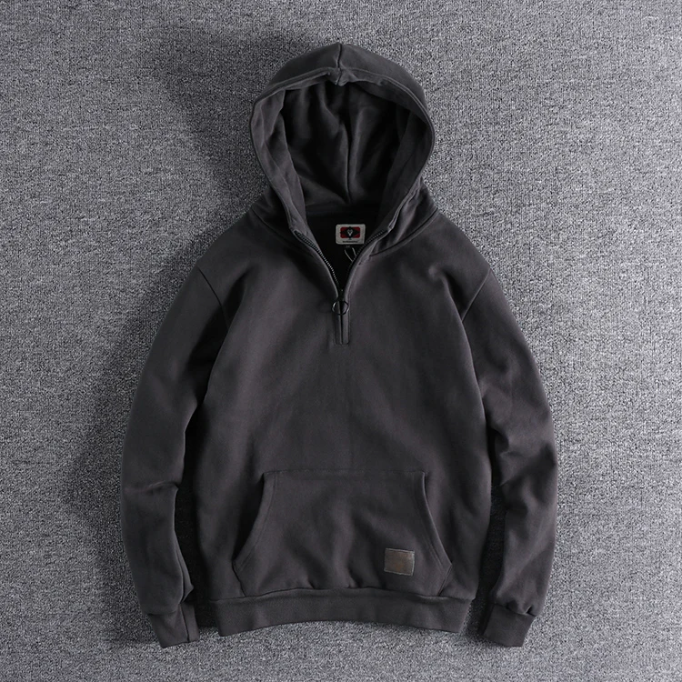 

American Style Casual Thickened Hoodie Jacket Half Open Collar Youth Men's Spring Autumn Fashion Urban Fit Zipper Sleeve