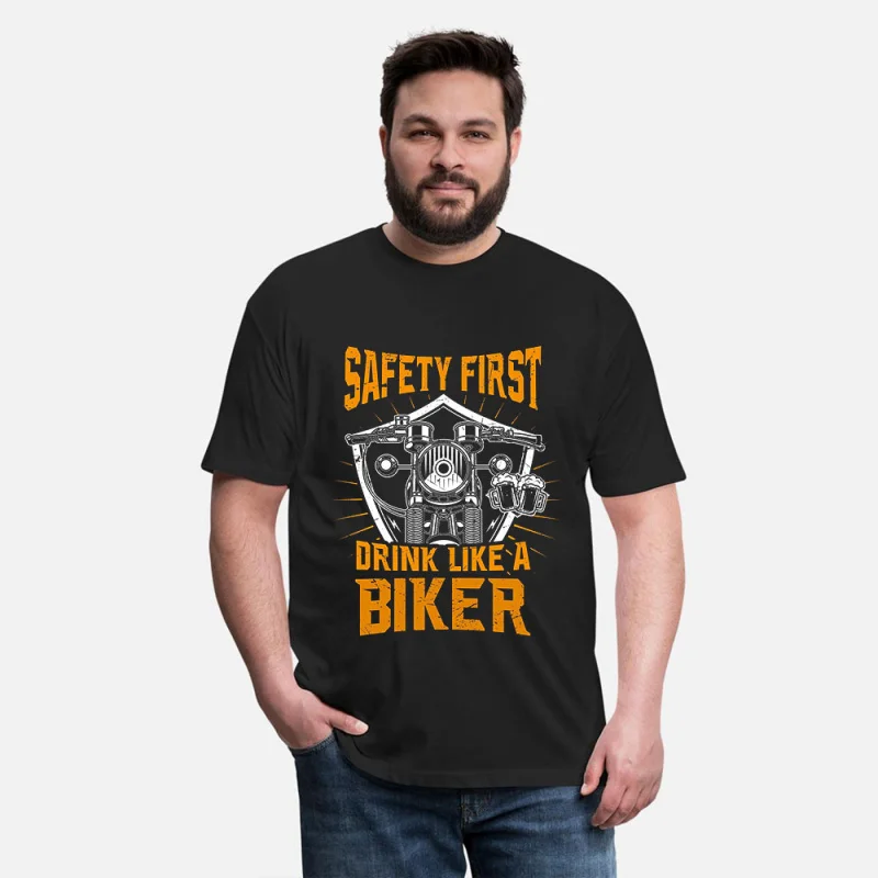 

Safety First 0419 Vintage Motorcycle Retro Cafe Racer Gift T-Shirt for Racing bikers 100% cotton Graphic clothes All size Tee