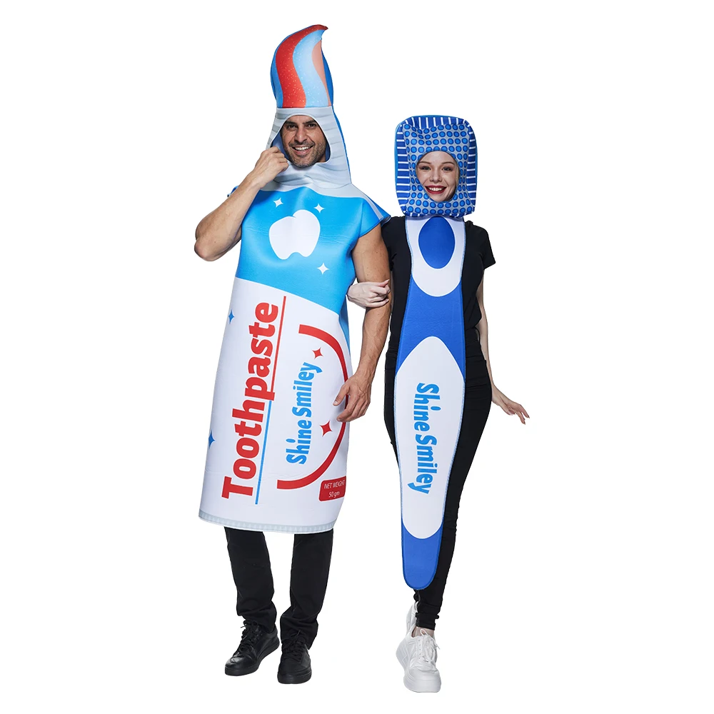 Spazzolino da denti e dentifricio Costume coppia Halloween per uomo donna vestito divertente carnevale pasqua Purim Fancy Dress