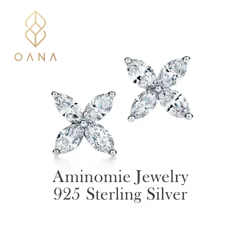 

OANA S925 Sterling Silver Fashion Minimalist Niche Design Butterfly Ladies Earrings Cross Studded Diamond Jewelry Free Shipping