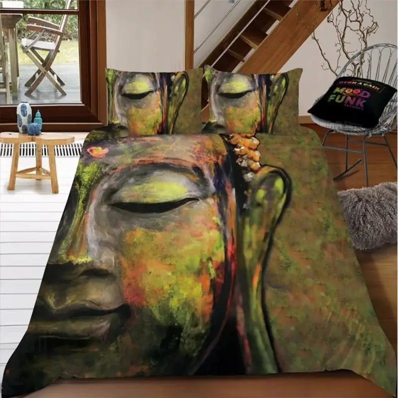 ماندالا بوذا حاف مجموعة غطاء الملك الحجم الغريبة العرقية البوهيمي طقم سرير الذهبي الأسود لوتس الزهور رائع المعزي غطاء