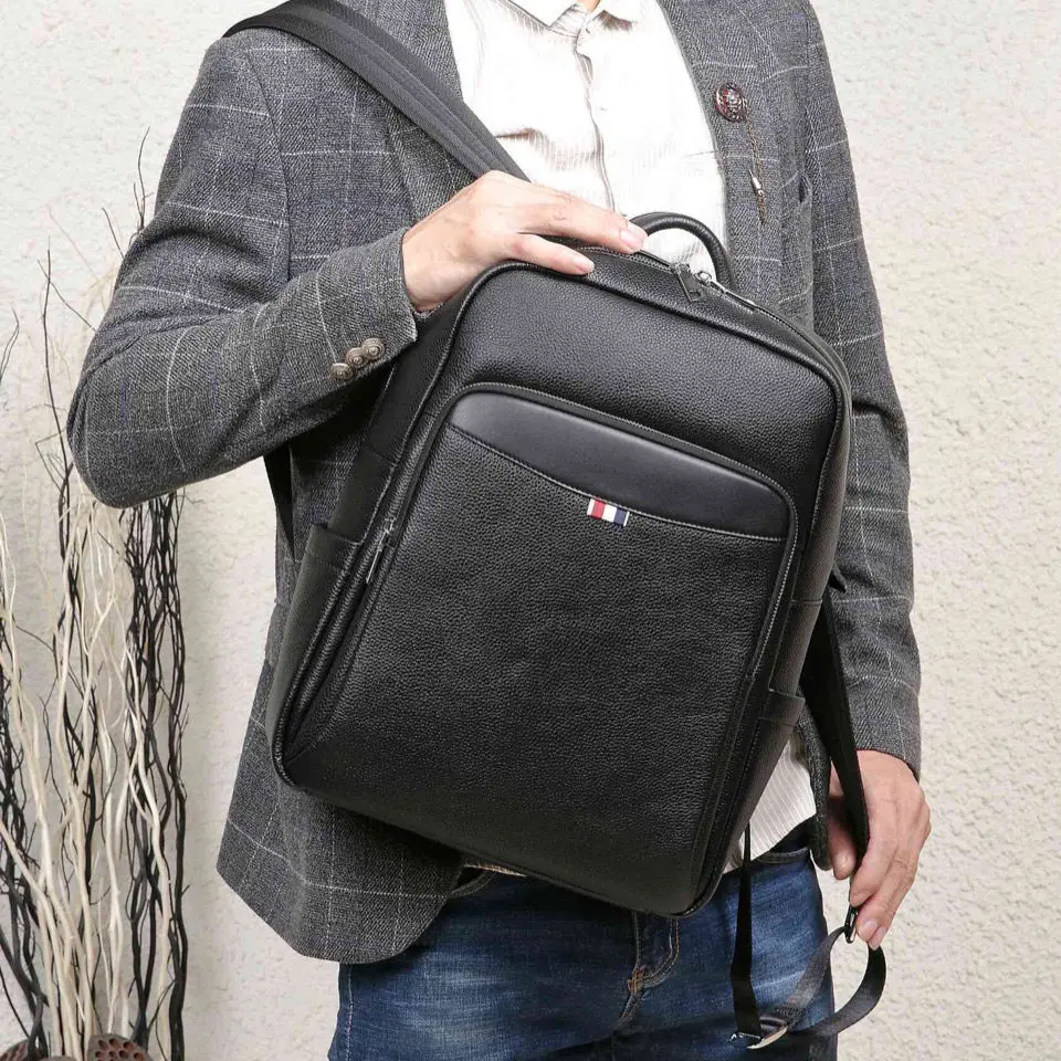 2022 New Brand Genuine Leather Men Backpacks Fashion Real Natural Leather Student Backpack Boy Luxury Weave Computer Laptop Bag