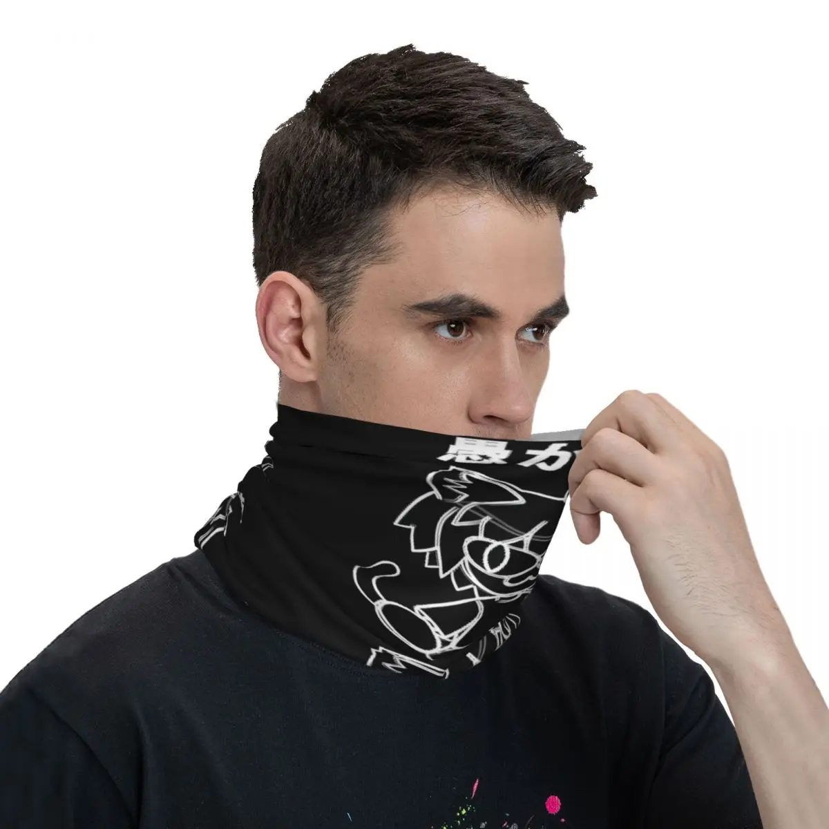 Line Black Cat Scarf Neckerchief Neck Face Mask Polyester