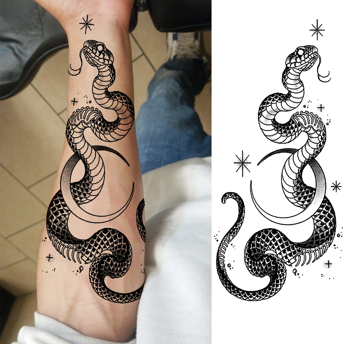 Magic Death Eaters Dark Mark Mamba Snake  Temporary Tattoos For Women Adult Men Serpent Fake Tattoo Realistic Tatoo Decal