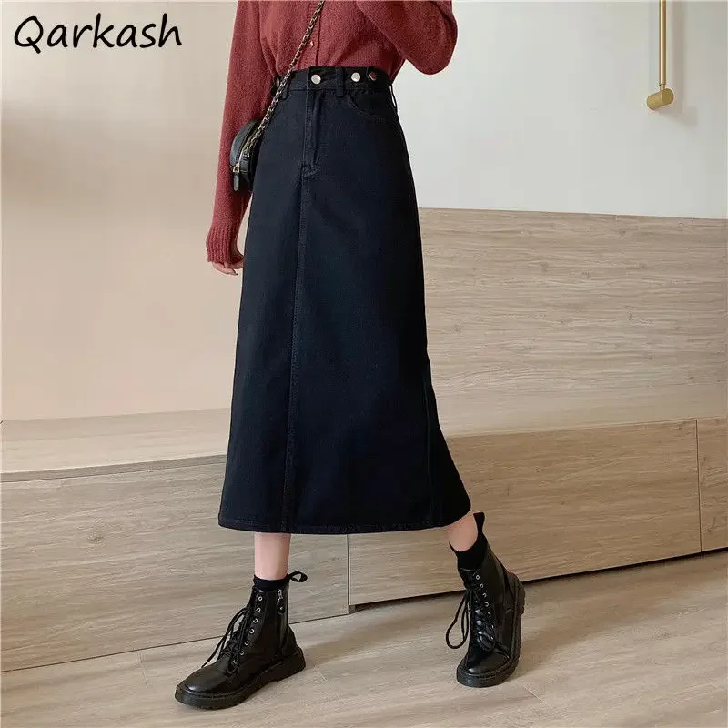 Skirts Women Denim Ulzzang Chic A-line Students Elegant Girls Casual All-match Empire Streetwear Trendy Ins Clothes Female New