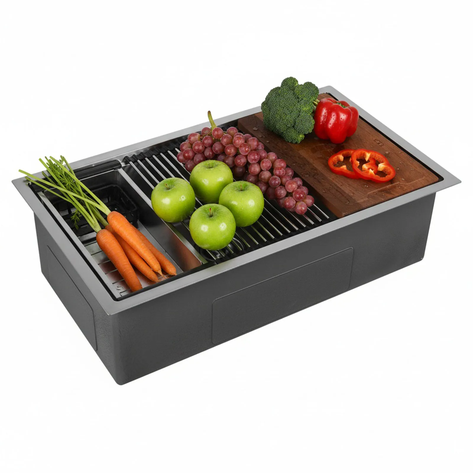 

16 Gauge Built-in Kitchen Sink Stainless Steel 30/33 Inch Single Bowl Ledge Workstation with Accessories Multifunction Chef Sink