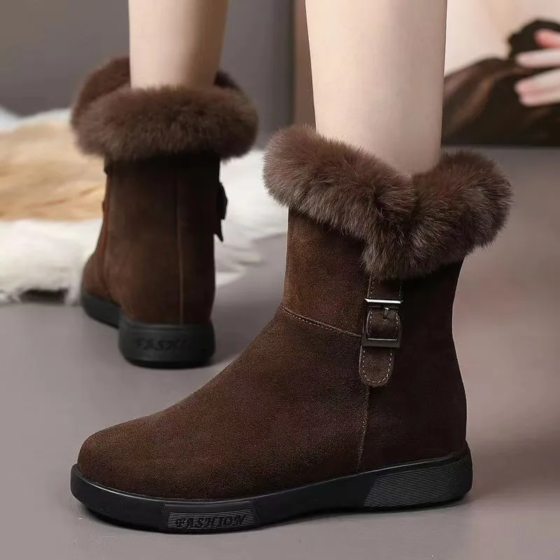 Botas de nieve para mujer, zapatos altos de algodón a la moda, botas de piel de invierno para mujer, botas de plataforma antideslizantes, botas de invierno cálidas de felpa gruesa