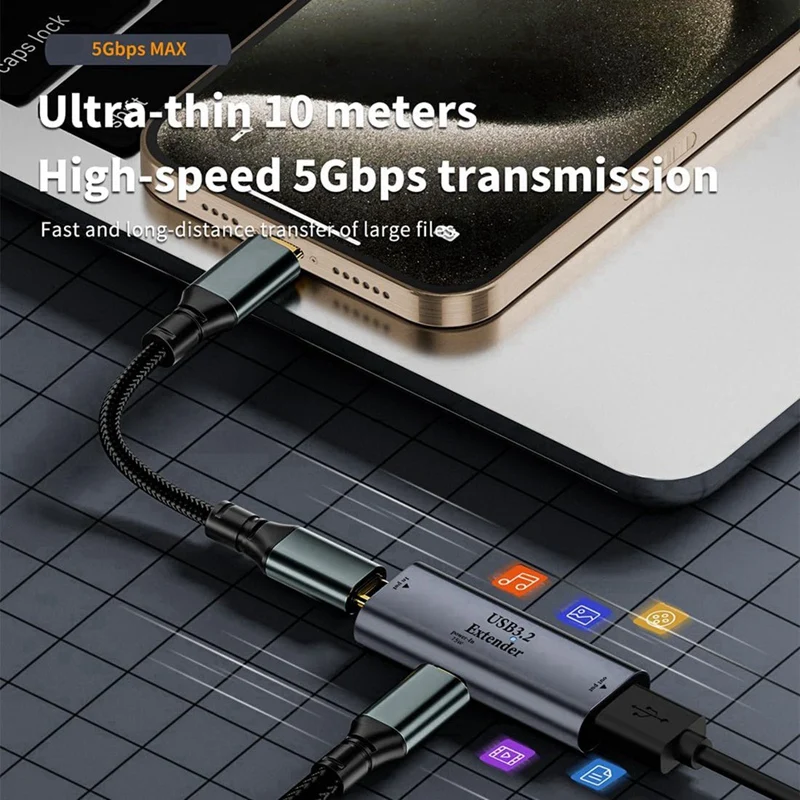 USB C To USB C Adapter, 5Gbps 15W Signal Amplifier Extender, USB C Female To USB C Female Converter For Laptop, Camera