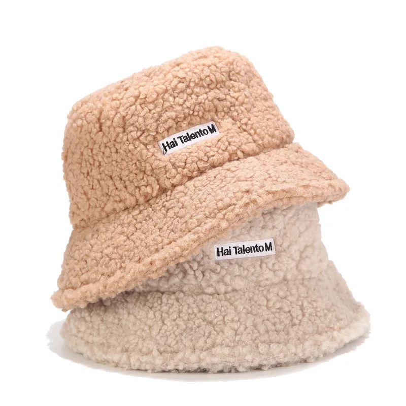 

Sombrero Hat women Winter Teddy Fleece Fisherman Letters Embroidery Basin Hat Girls Japanese Small Fresh Cap Hot Big