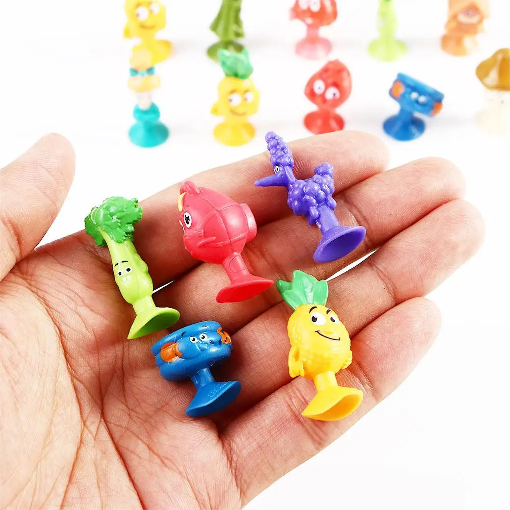 20Pcs/lot Cupule Suckers Vegetables and fruits Cartoon Animals Suction Cup Puppets Suction Cup Toys Sucker Dolls Capsule Model