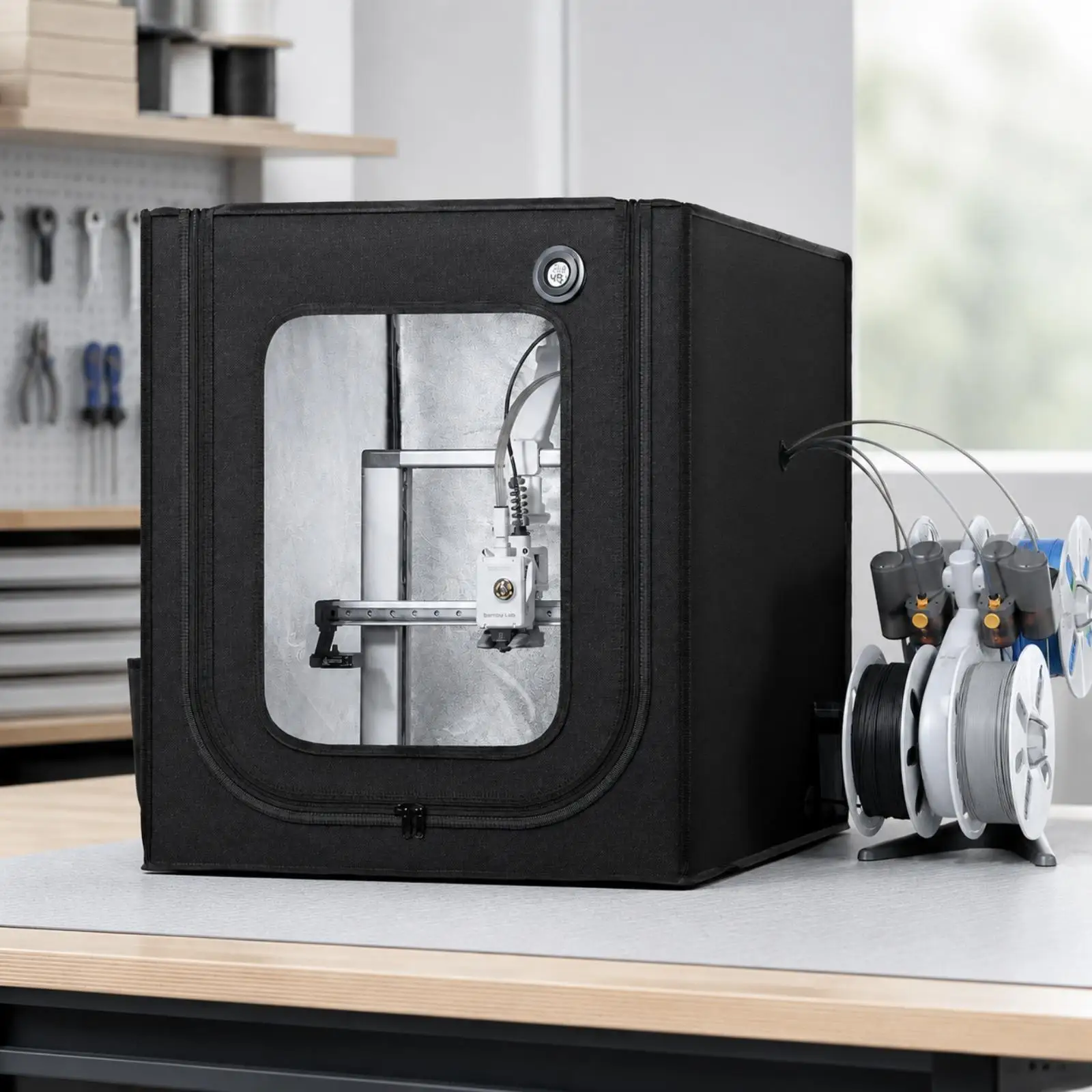 3D Printer Housing Enclosure Oxford Cloth Dust Guard with Temperature Display for Home Office Studio Desktop Use