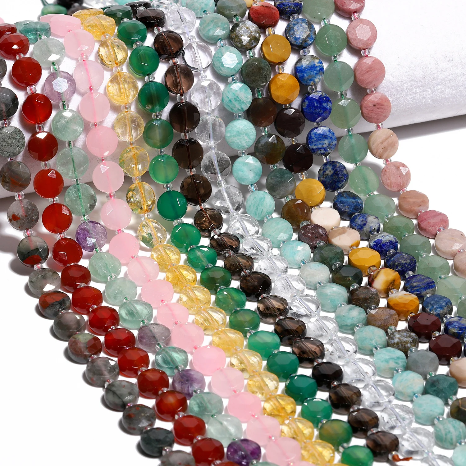 

10mm 30Pcs Natural Stone Faceted Amazonite Flat Round Loose Spacer Beads for Jewelry Making DIY Bracelet Necklace Accessories