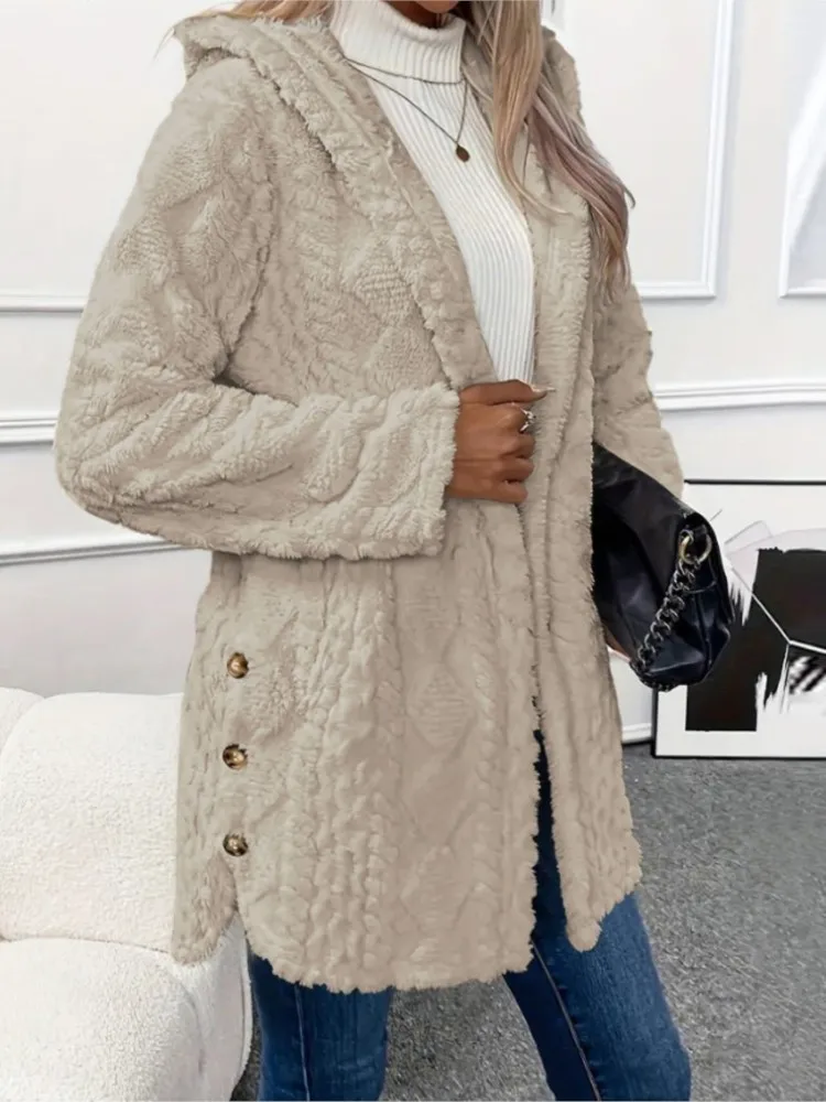 Autumn Winter Daily Commuting Casual Top Women's Fashion Hooded Double-sided Velvet Cardigan Versatile Long-sleeved Warm Jacket