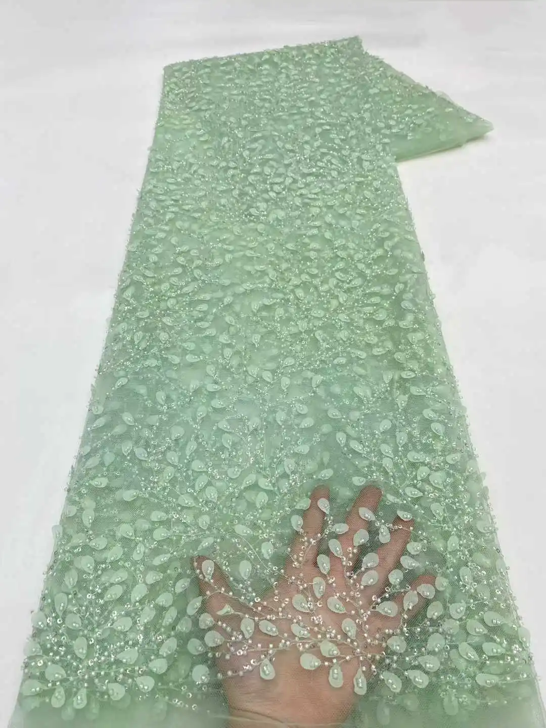 

Luxury Sequins Lace Fabric 2025 High Quality Lace Embroidery Tulle Mesh Fabric 5 Yards For Women Wedding Party Dresses