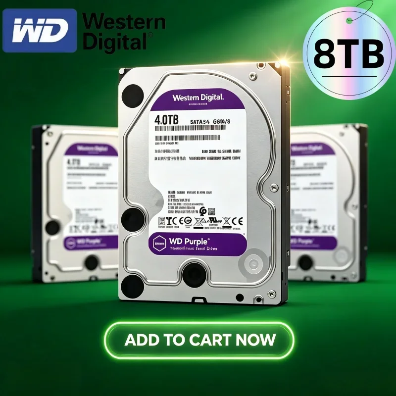 Nouveau disque dur de surveillance WD Purple 8 To à faible consommation 3,5'' SATA pour stockage vidéo NVR et surveillance 24/7 des caméras de sécurité