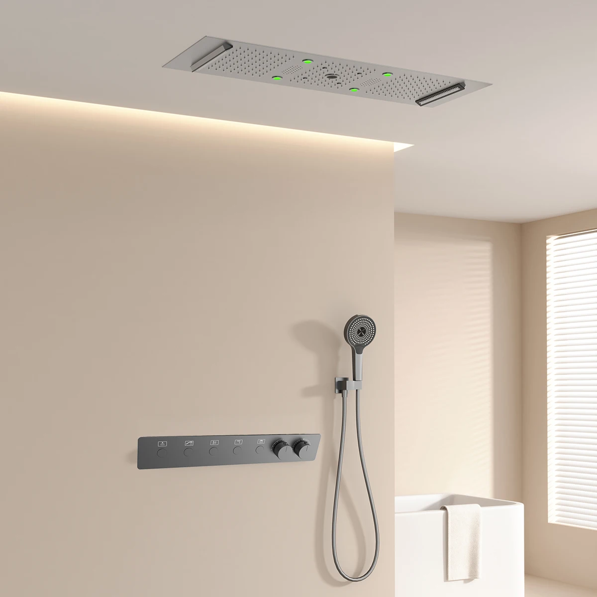 300*900mm  Bathroom Ceiling LED Thermostatic Smart Shower Faucet Set with Rainwater Waterfall Led Shower Head Set